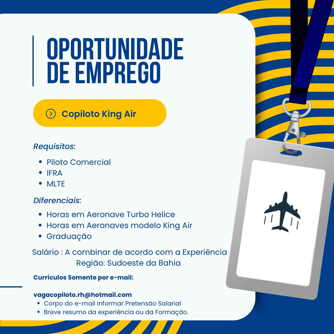 Vaga de Emprego - Copiloto de King Air