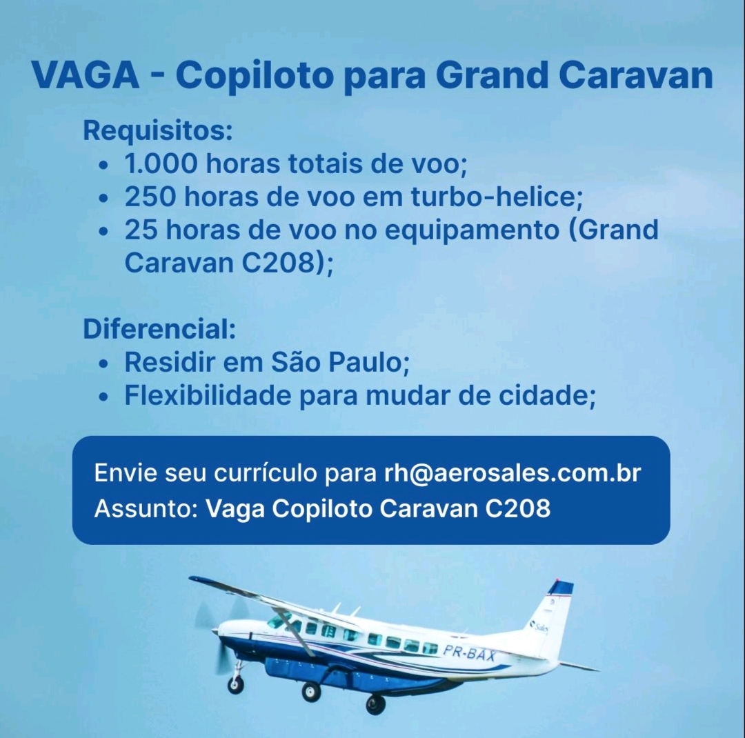 Vaga de Emprego - Copiloto de Caravan 208B